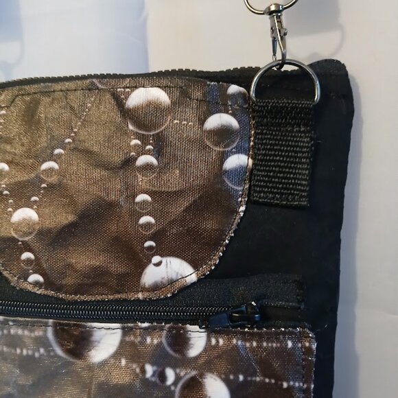 New Travel Sling pack Crossbody Photo Canvas Water droplet Web Black White denim - Picture 10 of 12